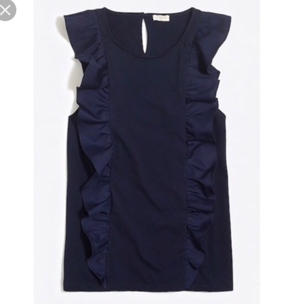 J. Crew Ruffle Front Top—Navy